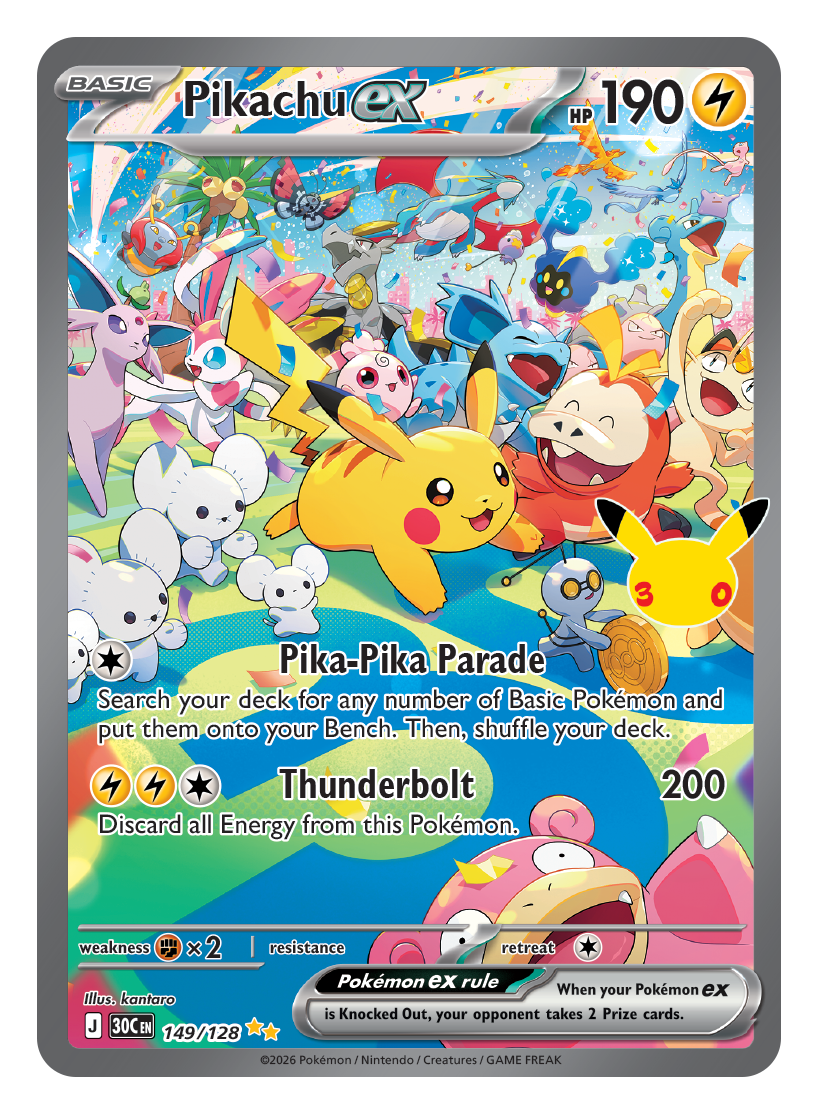 Pikachu ex 149/128 fra 30th Celebration.